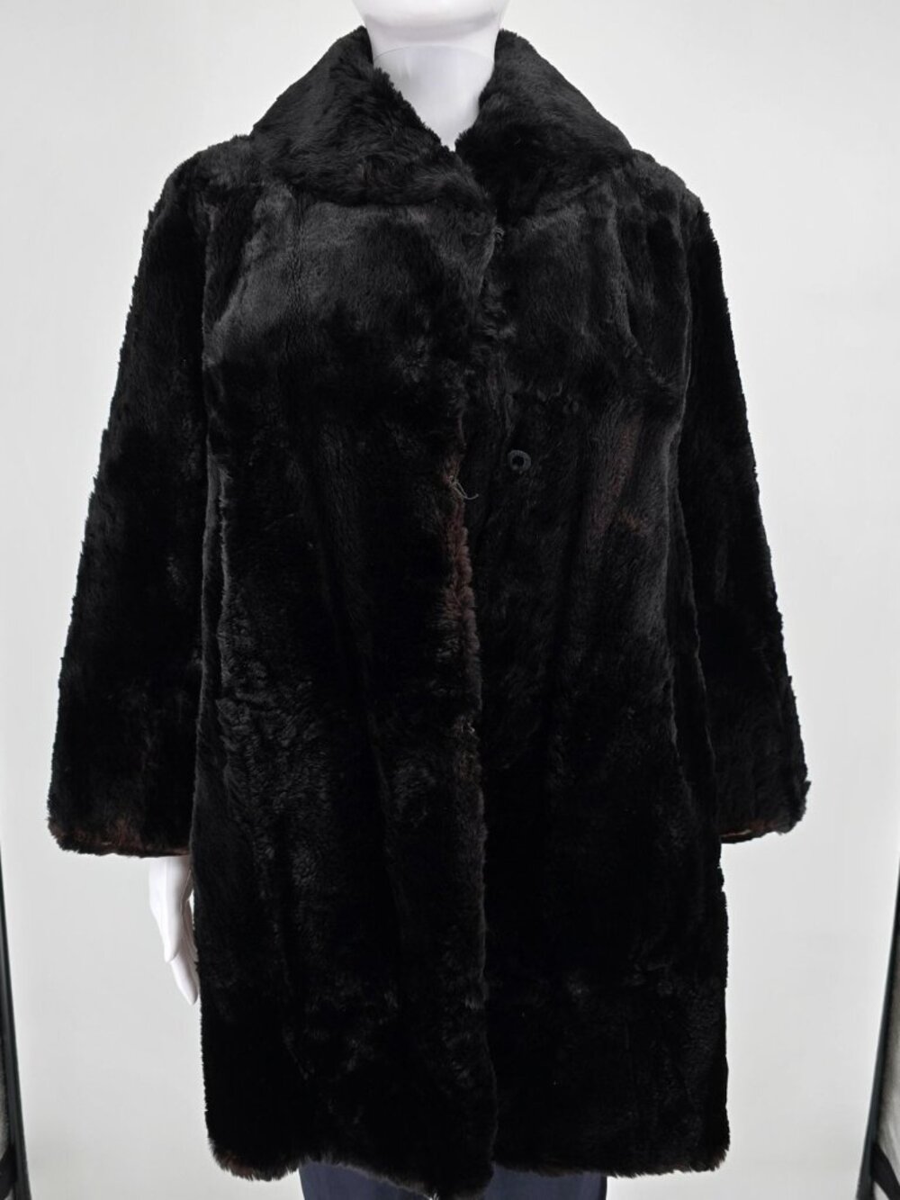 Vintage 1960s York Furs Muncie Deep Espresso/Black Sheared Fur Coat (L)